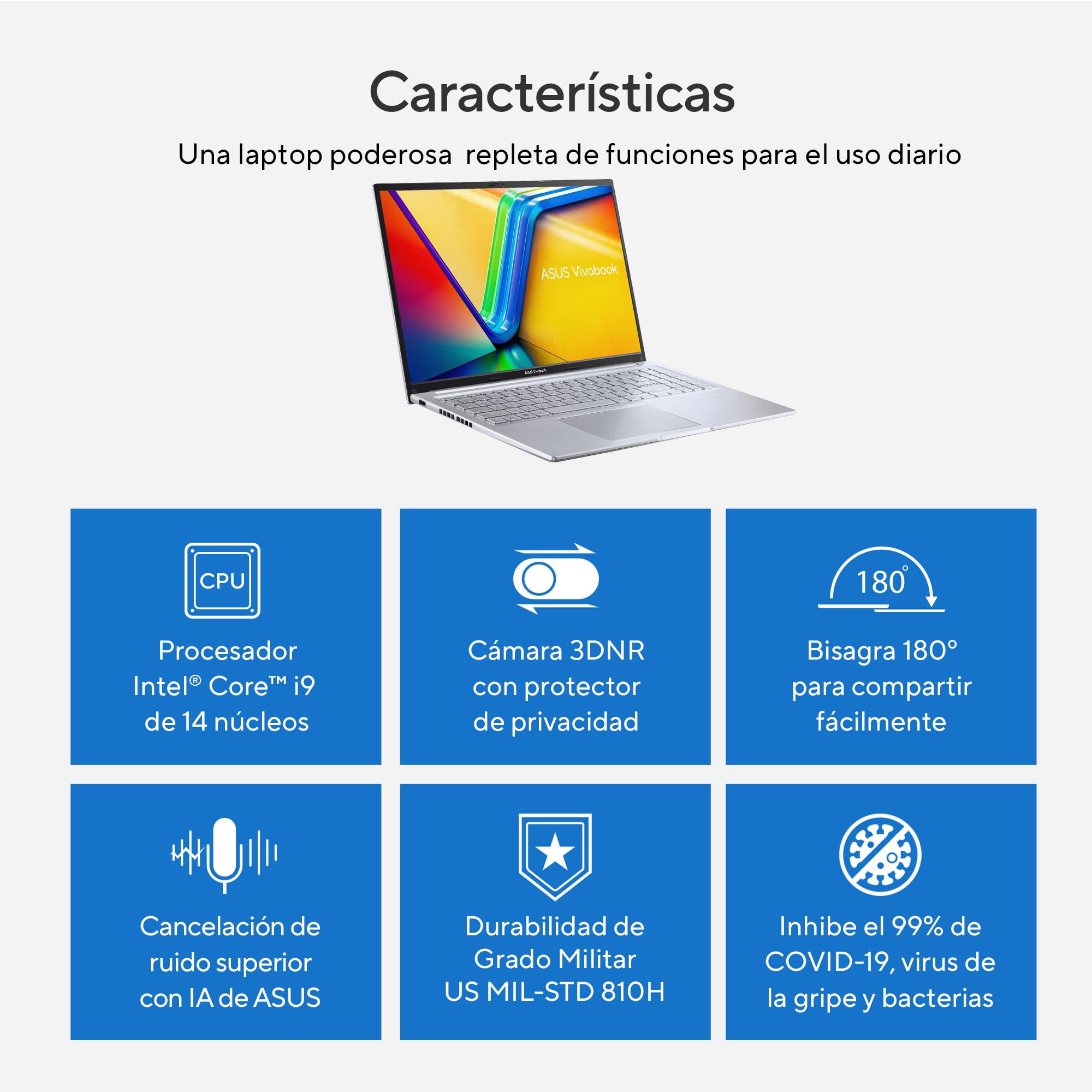 ASUS Laptop Vivobook 16/16" WUXGA/Intel Core i9 13va 14 núcleos/16GB RAM/512GB SSD/Cámara HD/Teclado Retroiluminado con Teclado númerico en español/Mouse y Mochila(Garantía y Servicio en México)